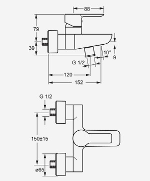 HansaLigna Exposed Shower Mixer - Technical Diagram